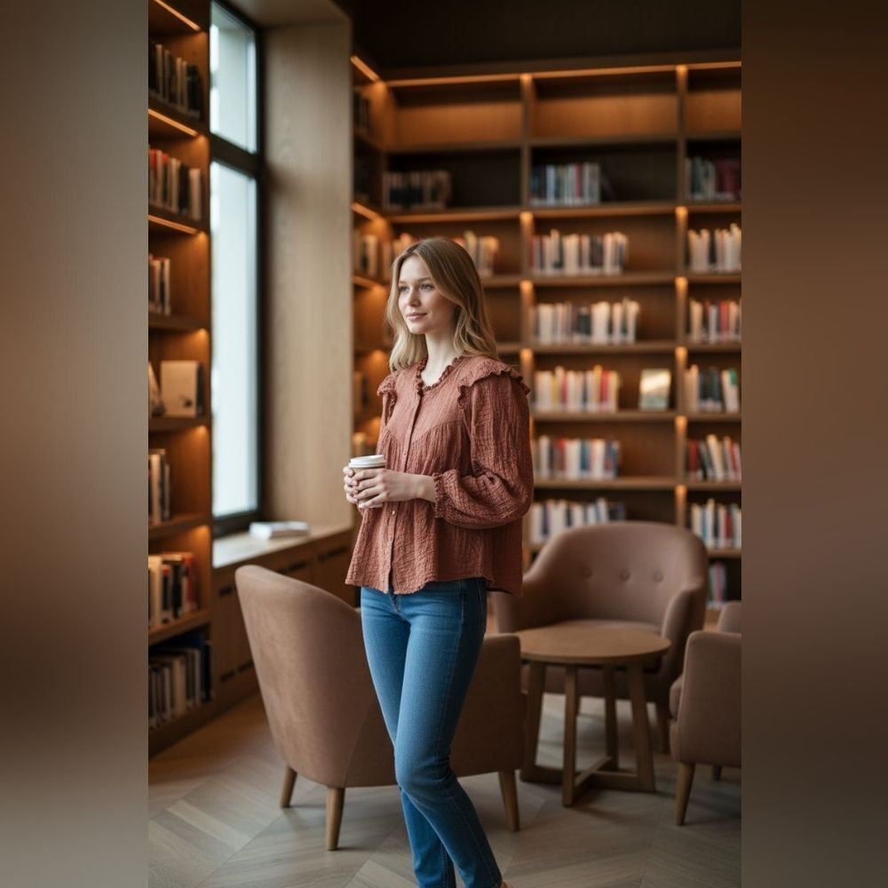 Zara Terracotta Ruffled Blouse - Picture 7 of 8